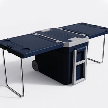 Cooler Camping 32L con mesa y 2 sillas color azul-gris